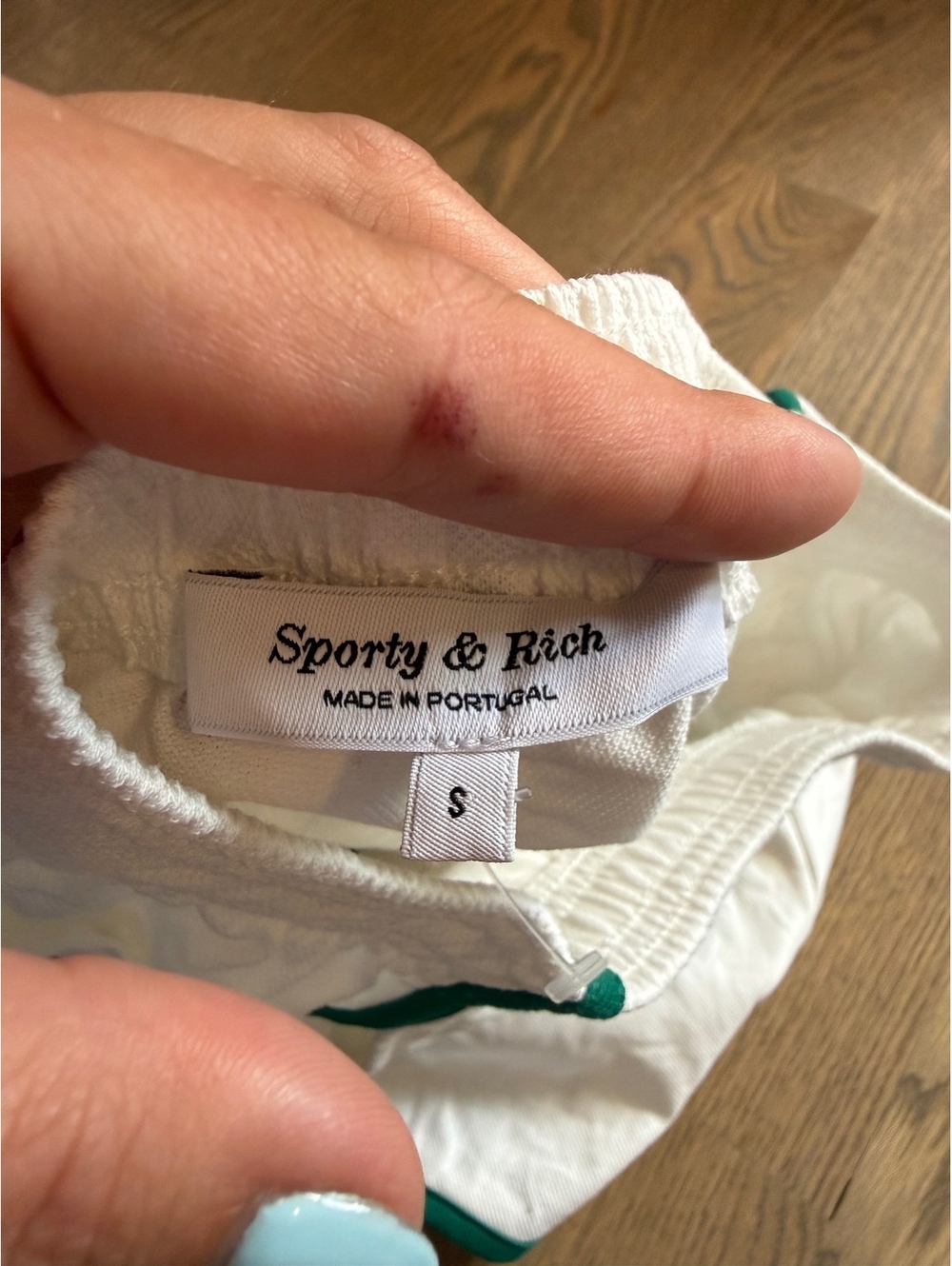 Sporty & Rich Women's Tennis Club Casual Shorts White with Green Trim - Picture 7 of 10